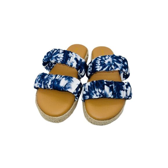Bamboo Navy Tie-Dye Superb Double-Strap Platform Slide Sandals Size 6 New - Picture 2 of 9